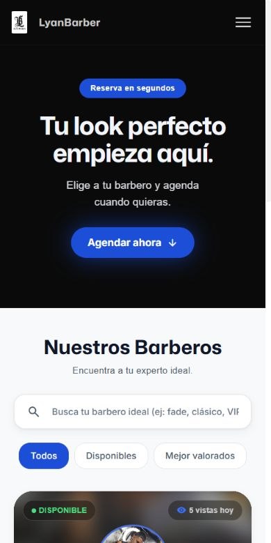 Página real de reservas de Lyanbarber, con su marca y sus servicios.